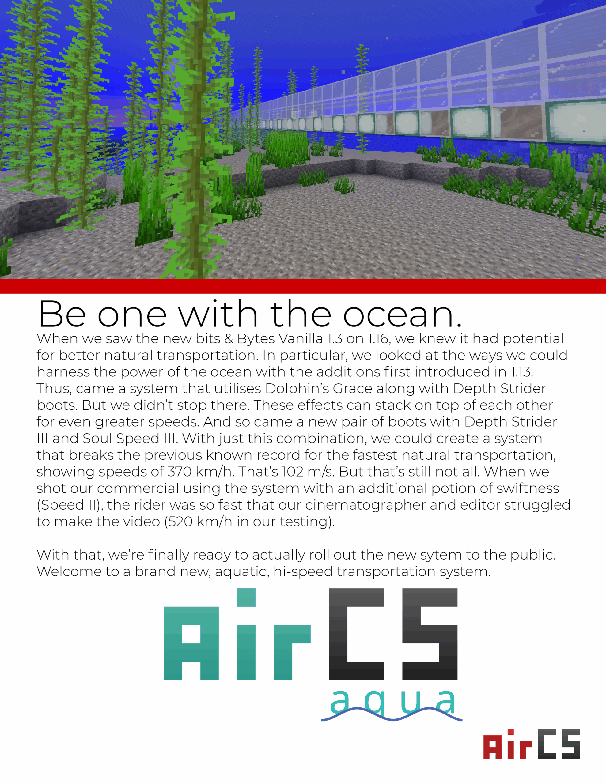 The press release for AirCS Aqua, an aquatic transportation system.