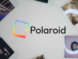 A "Polaroid" logo surrounded by different Polaroid pictures